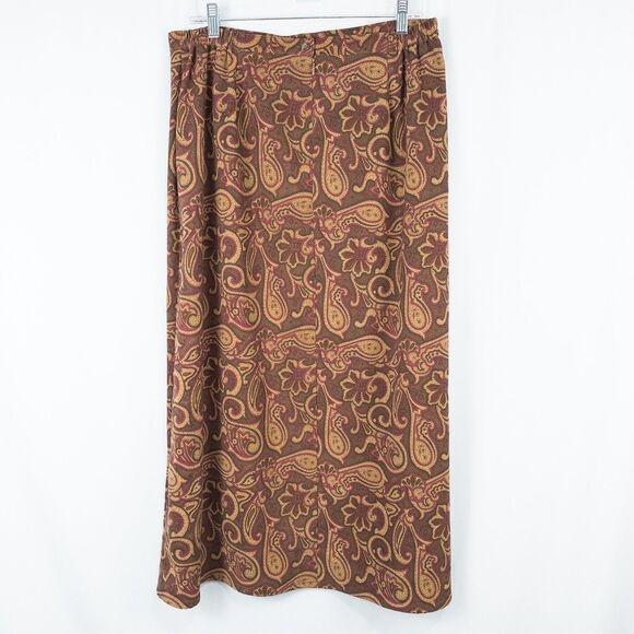 Vintage Studio Works Paisley Moleskin Midi Skirt Large Brown Boho Western Autumn - Picture 2 of 15